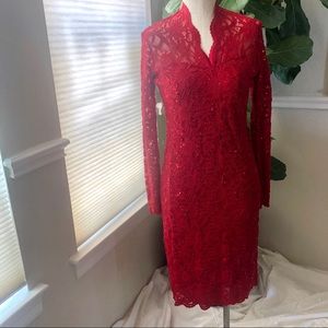 Marina Scalloped Sequence Lace Sheath Dress Sz 6